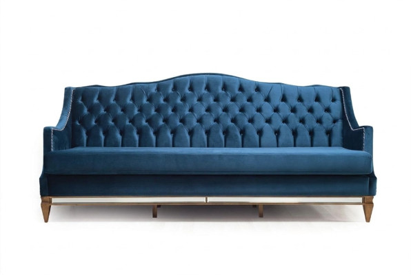 Blauer Chesterfield Dreisitzer Relax Lounge Sofa Wohnzimmer 3-Sitzer