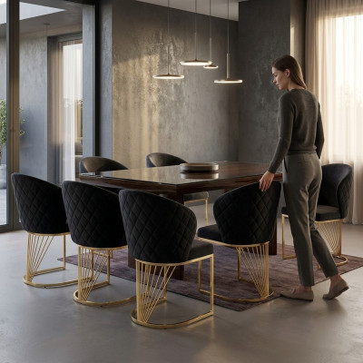 Set 6x Stuhl Stühle Sessel Esszimmer Garnitur Holz Modern Gruppe Möbel
