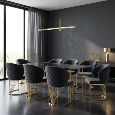 Set 8 Stuhl Gruppe Lehnstuhl Polster Stühle Esszimmer Stoff Möbel Sessel