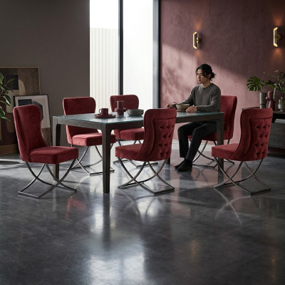 EssZimmer 6 Stühle Edelstahl Design Möbel Polsterstuhl italienischer Stil