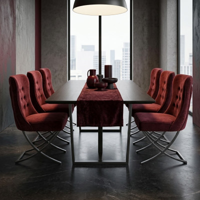 EssZimmer 6 Stühle Edelstahl Design Möbel Polsterstuhl italienischer Stil