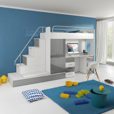 Grau Kinder Hochbett Etagenbett Doppelstockbett Bett Hochglanz Möbel