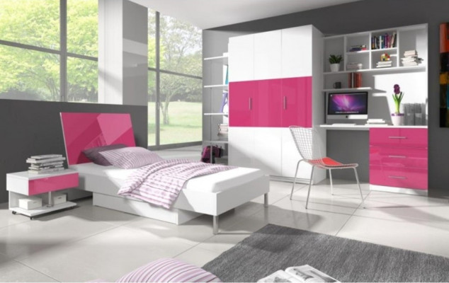 Rosa Kinderzimmer Set Bett Nachttisch Schrank Schreibtisch Bücherregal Neu 5tlg.