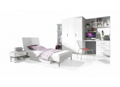 Modernes Kinderzimmer Set Bett Nachttisch Schrank Schreibtisch Bücherregal 5tlg.