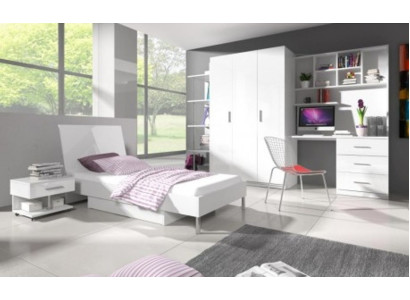 Bett + Nachttisch - Schlafzimmer Kinderzimmer Möbel Betten weiß 2tlg Set