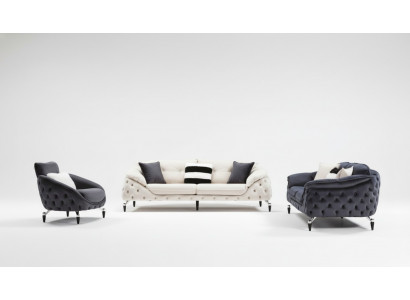 Couch Chesterfield mit Holz Textil Sofagarnitur 331 Sitz Set Polster