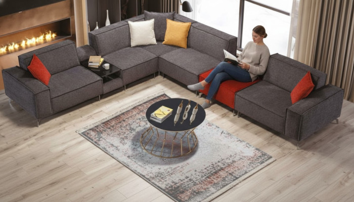 Ecksofa Couch Wohnlandschaft Graue Textil Couchen Sofa Polster Eckgarnitur Neu
