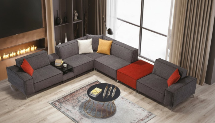 Ecksofa Couch Wohnlandschaft Graue Textil Couchen Sofa Polster Eckgarnitur Neu