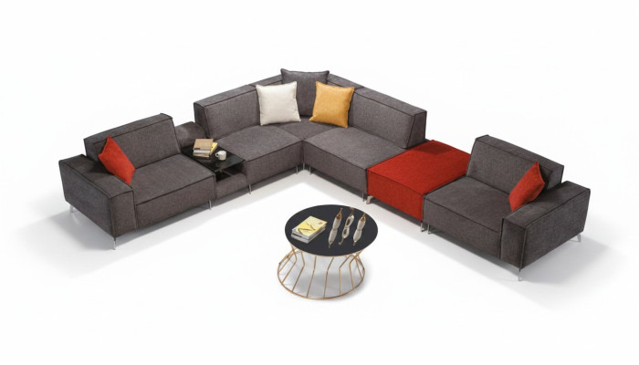 Ecksofa Couch Wohnlandschaft Graue Textil Couchen Sofa Polster Eckgarnitur Neu