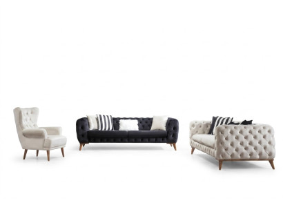 Sofagarnitur Sofa 3+3+1 Sitzer Schwarz Chesterfield Sessel Möbel
