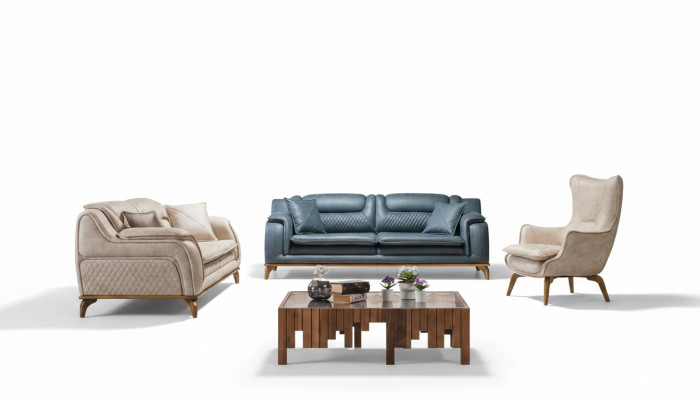 Sofa Blau 3 Sitzer Wohnzimmer Couch Design Chesterfield Italienischer Stil Möbel