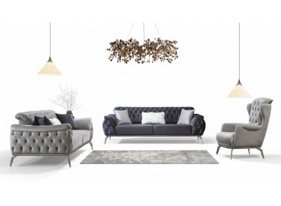 Sofa Blau 3 Sitzer Wohnzimmer Luxus Design Chesterfield Italienischer