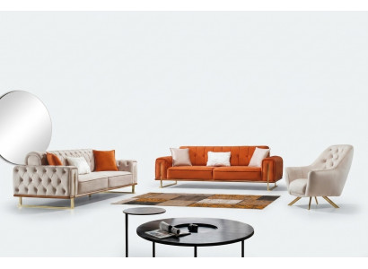 Sofa Orange 3 Sitzer Wohnzimmer Luxus Chesterfield Italienischer