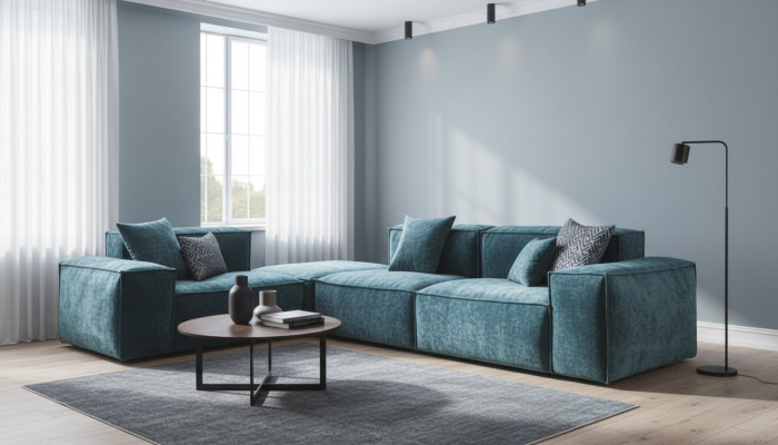 Ecksofa L - Form Blaue Wohnlandschaft Design Couchen Möbel Sofa Couch