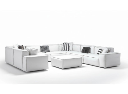 Ecksofa U-Form Weiß Wohnlandschaft Couch Polster Eckgarnitur Eckgarnitur Sofa