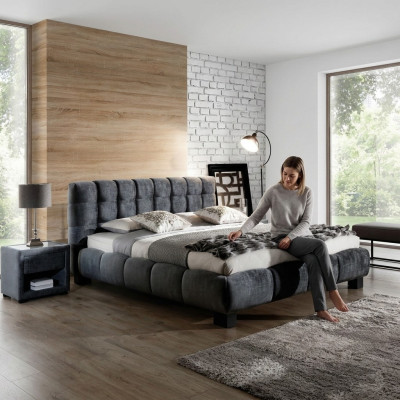 Bett Grau Schlafzimmer Möbel Textil Design 160x200cm Betten Samt