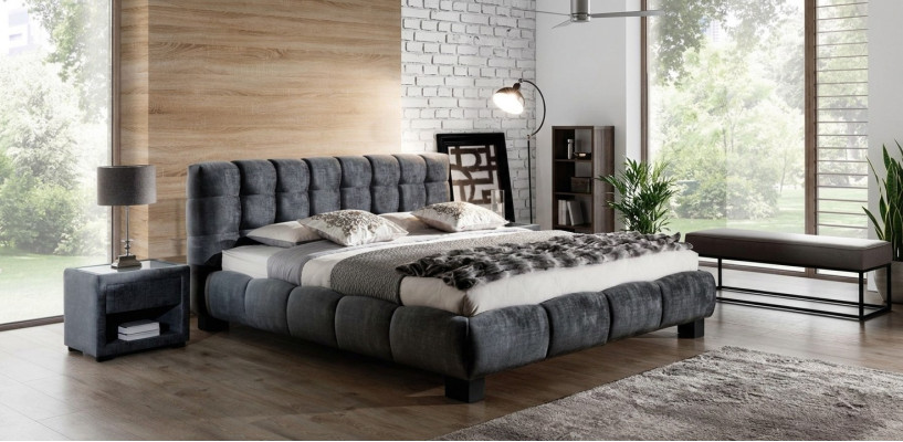 Bett Grau Schlafzimmer Möbel Textil Design 160x200cm Betten Samt