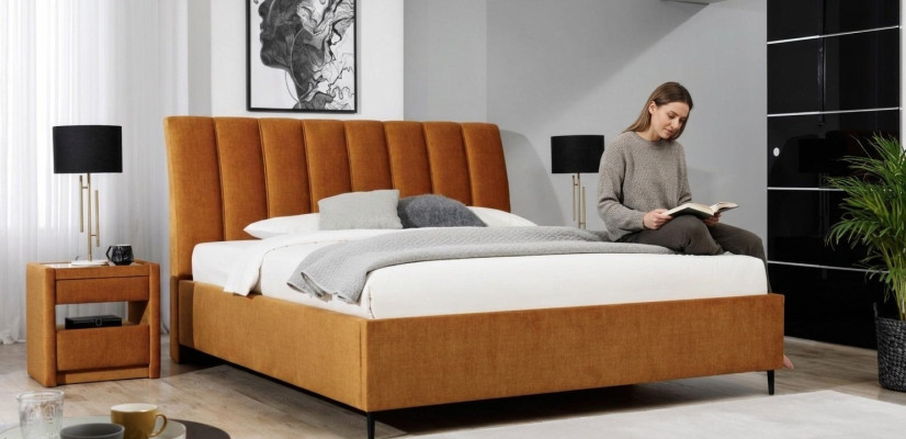 Bett Orange Schlafzimmer Polster Möbel Textil Moderner Stil Betten