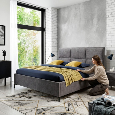 Bett Grau Schlafzimmer Holz Möbel Textil Klassische Art déco Stil