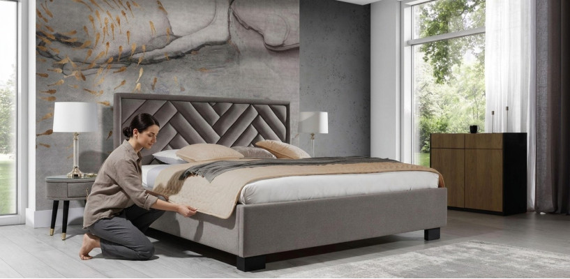 Polster Bett Möbel Schlafzimmer Betten Taupe Braun 200x200cm Samt