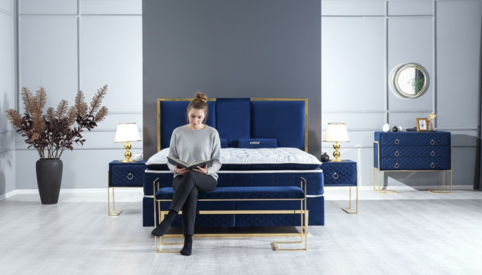 Bett Blau Metall Möbel Design Elegantes Schlafzimmer Möbel Luxus Modern Neu