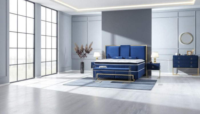 Bett Blau Metall Möbel Design Elegantes Schlafzimmer Möbel Luxus Modern Neu