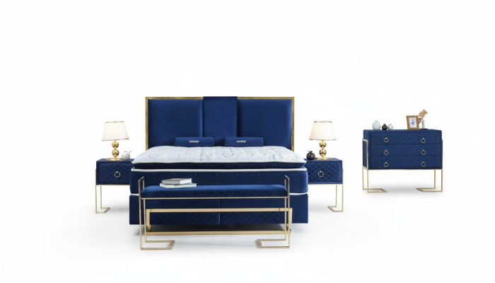 Bett Blau Metall Möbel Design Elegantes Schlafzimmer Möbel Luxus Modern Neu