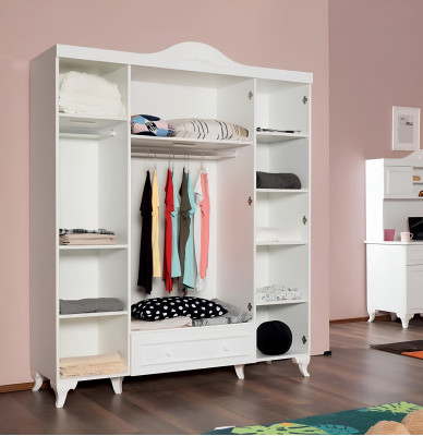 Kleiderschrank Schrank Klassische Schränke Möbel Holz für Schlafzimmer Weiß Neu