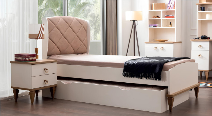 Unisex Schlafzimmer Jugendzimmer Set Bett Nachttisch Bücherregal Tisch 5tlg. Neu