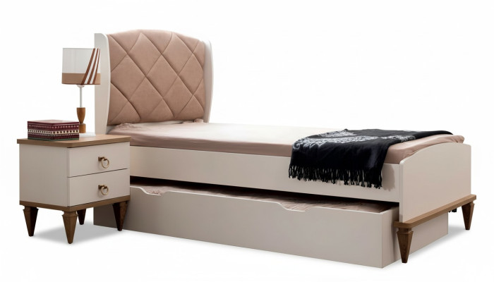 Kinderzimmer Set Beige Kinderbett Nachttisch Jungzimmer Design Modern Neu 2tlg.