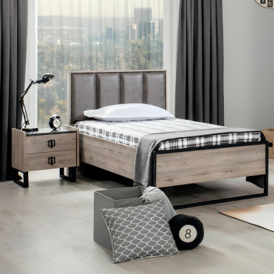Loft Design Betten Schlafzimmer Bett Holz mit Polster Kopfteil Bettrahmen Neu