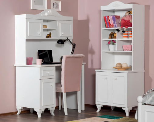 Landhaus Kinderzimmer Set Weiß Bett Nachttisch Schreibtisch Regal Schrank 5tlg.