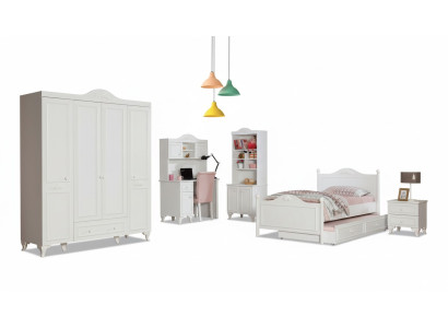 Landhaus Kinderzimmer Set Weiß Bett Nachttisch Schreibtisch Regal Schrank 5tlg.