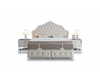 Schlafzimmer Set Weiß Bett Design Stil Modern 2x Nachttische Boxspring 3tlg. Neu