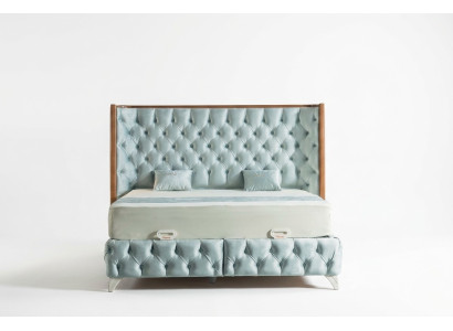 Schlafzimmer Set Weiß Metall Bett Chesterfield Luxus Stil 2x Nachttische 3tlg.