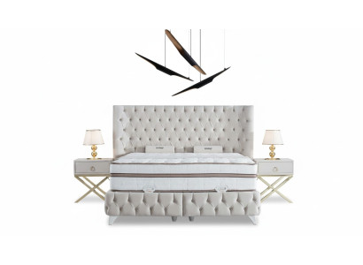 Schlafzimmer Set Weiß Boxspring Bett Chesterfield Elegantes 2x Nachttische 3tlg.