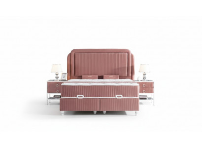 Schlafzimmer Set Rosa Metall Bett Stil 2x Nachttische Modern Neu 3tlg.