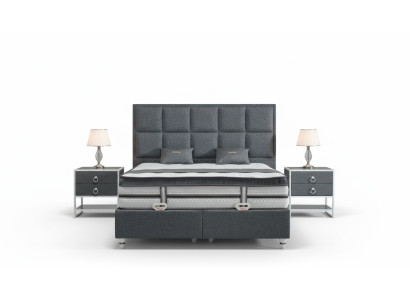 Schlafzimmer Set Grau Bett Design Modern Luxus 2x Nachttische 3 tlg