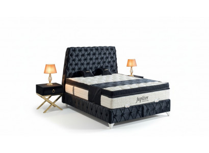 Schlafzimmer Set Schwarz Bett Nachttisch Chesterfield Betten Möbel Samt 3tlg.