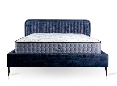 Bett Blau Doppelbett Schlafzimmer Holz Möbel Design Elegantes Polster Stoff Neu