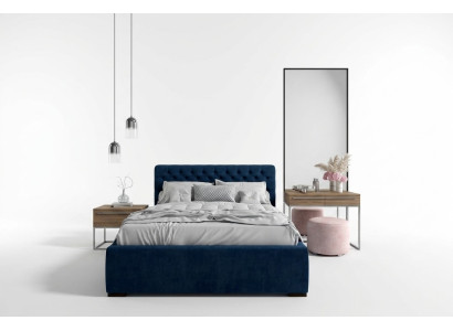 Bett Blau Modern Design Stoff Polster Schlafzimmer Doppelbett Holz Elegantes Neu