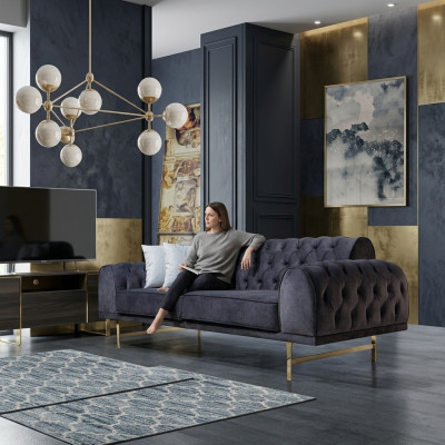 Blauer Dreisitzer Luxus 3-Sitzer Couch Wohnzimmer 3-er Polstersofas