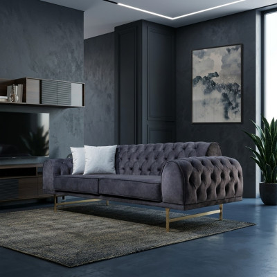 Blauer Dreisitzer Luxus 3-Sitzer Couch Wohnzimmer 3-er Polstersofas