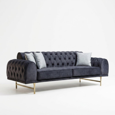 Blauer Dreisitzer Luxus 3-Sitzer Couch Wohnzimmer 3-er Polstersofas