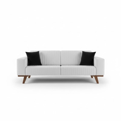 Modern Polster Couch Dreisitzer Sofa Möbel Weiß Samt Textil