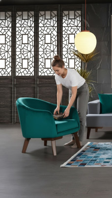 Sessel Luxus Polster Möbel Wohnzimmer Einsitzer Sessel Textil neu grüne Farbe