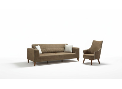 Sofagarnitur 3+1 Sitz Polster Sofa Polstergarnitur Möbel braun Stoff