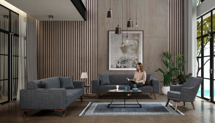 Sofagarnitur 3+3+1 Sitz Design Sofas Polster Couchen Grau Möbel 3tlg