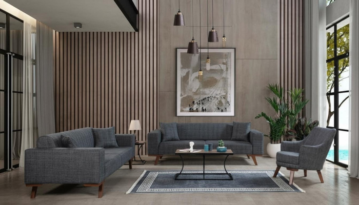 Sofagarnitur 3+3+1 Sitz Design Sofas Polster Couchen Grau Möbel 3tlg