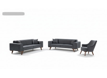 Sofagarnitur 3+3+1 Sitz Design Sofas Polster Couchen Grau Möbel 3tlg